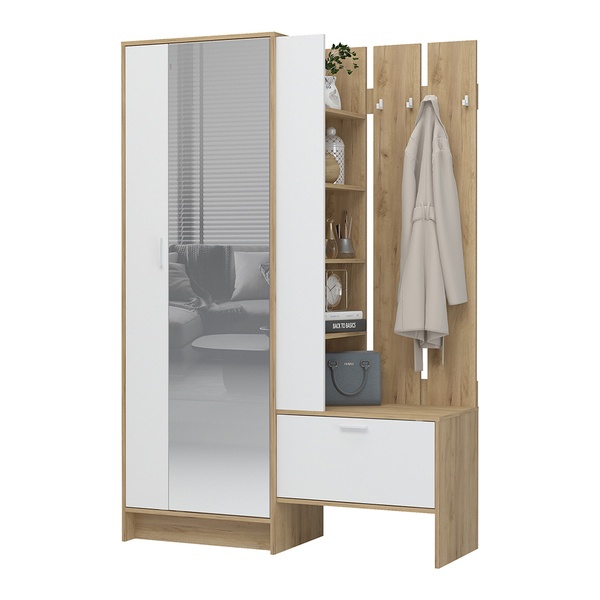 ИРИС ПР-01 Прихожая (1350х2000х455) Фасад БЕЛЫЙ/Корпус БЕЛЫЙ,ДУБ КРАФТ ЗОЛОТО