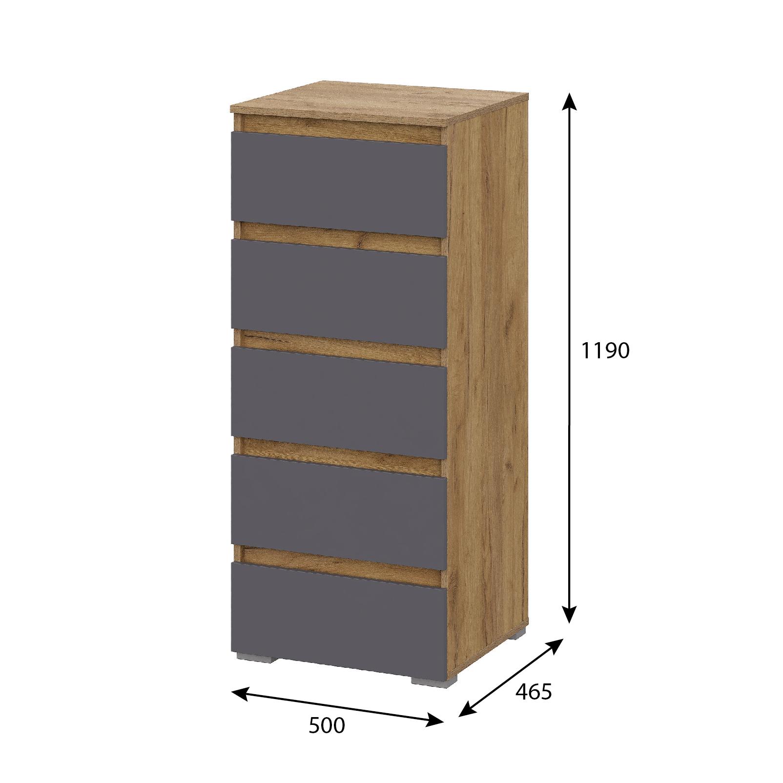 Люмо Комод КМ 03 (5 ящиков) 502х1188х460 (ДУБ КРАФТ ЗОЛОТО/СЕР)