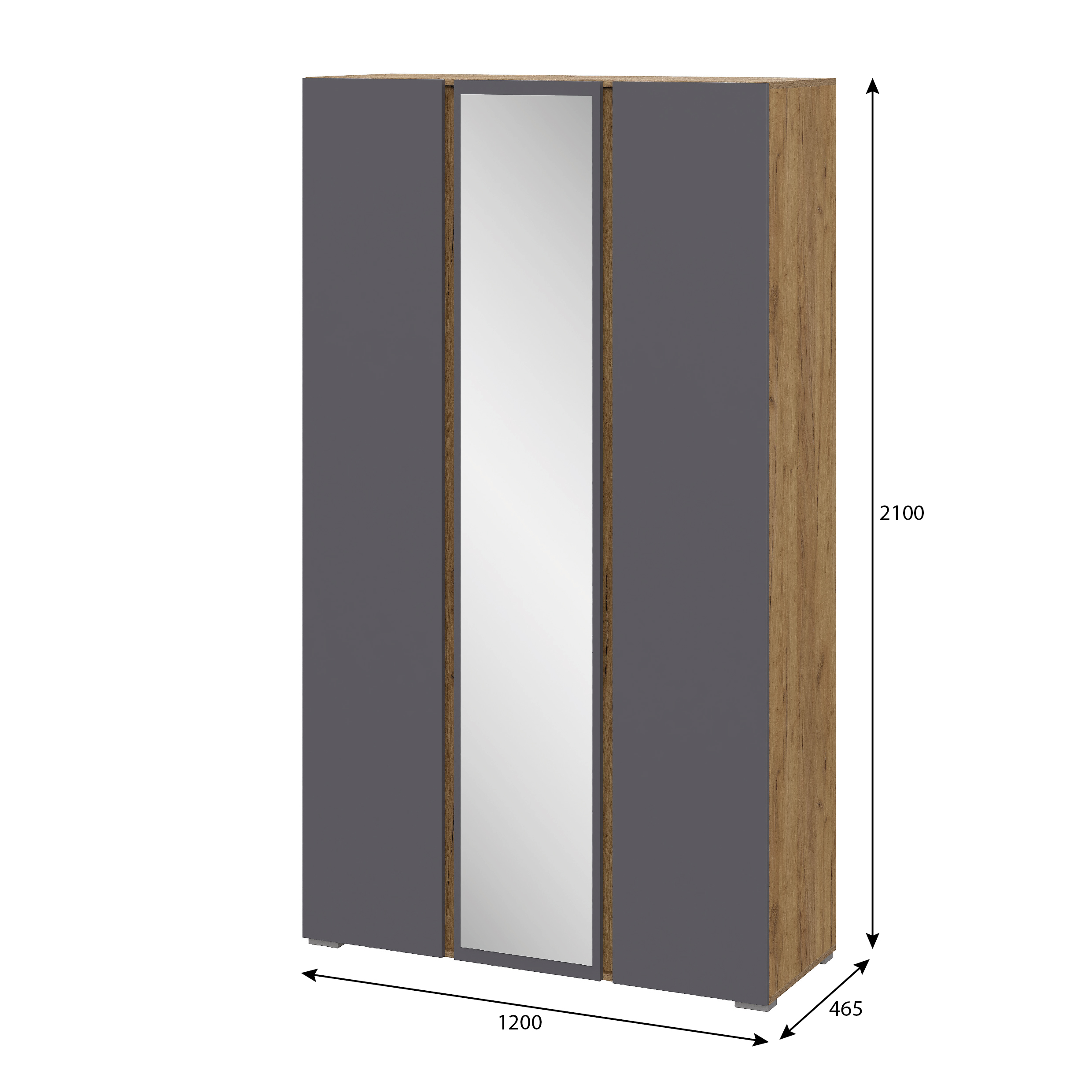 Люмо Шкаф с зеркалом ШК 02 1200х2100х460 (ДУБ КРАФТ ЗОЛОТО/СЕР)