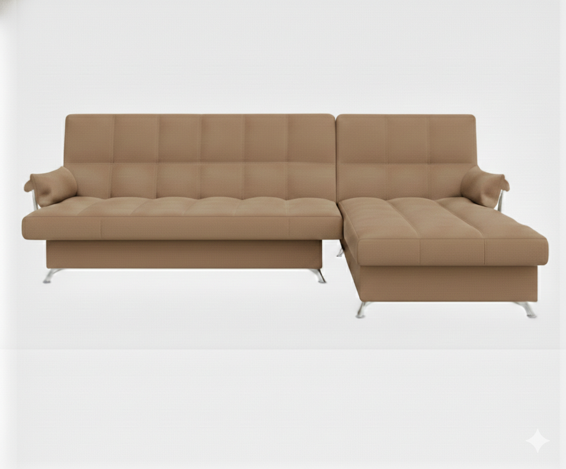 Диван угловой Финка ДКУ с хром бок. Тк.LUMA 5 бежевый 3 кат Апогей