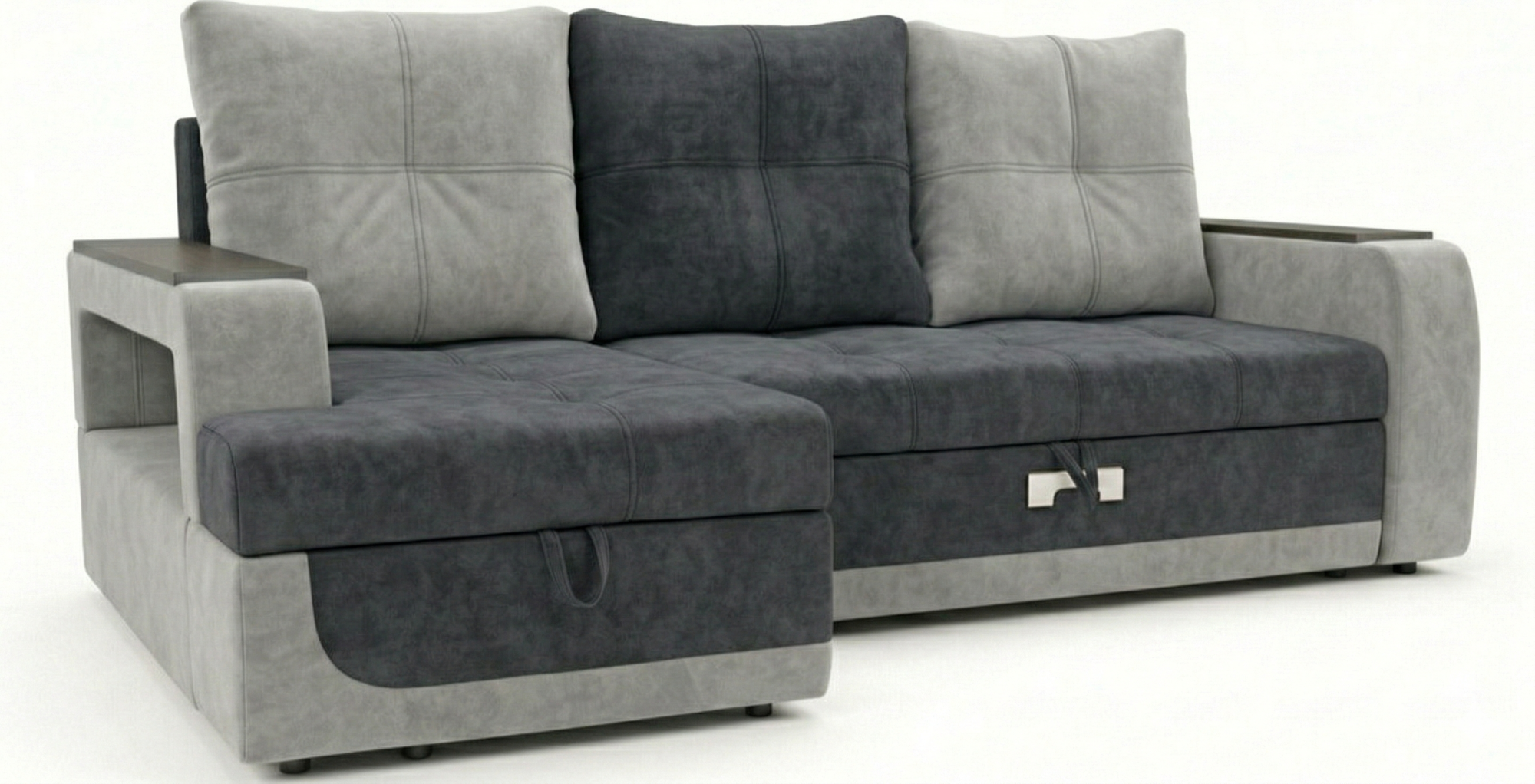 Диван угловой Лотос 2ДКУ левый Тк.Боска VL-1912-26 графит + Боска VL-1912-23 серебристо-серый 1 кат