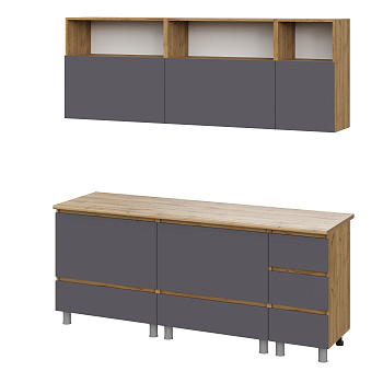 Люмо Кухонный гарнитур со столешницей 2000х2170х600, ДУБ КРАФТ ЗОЛОТО/СЕР