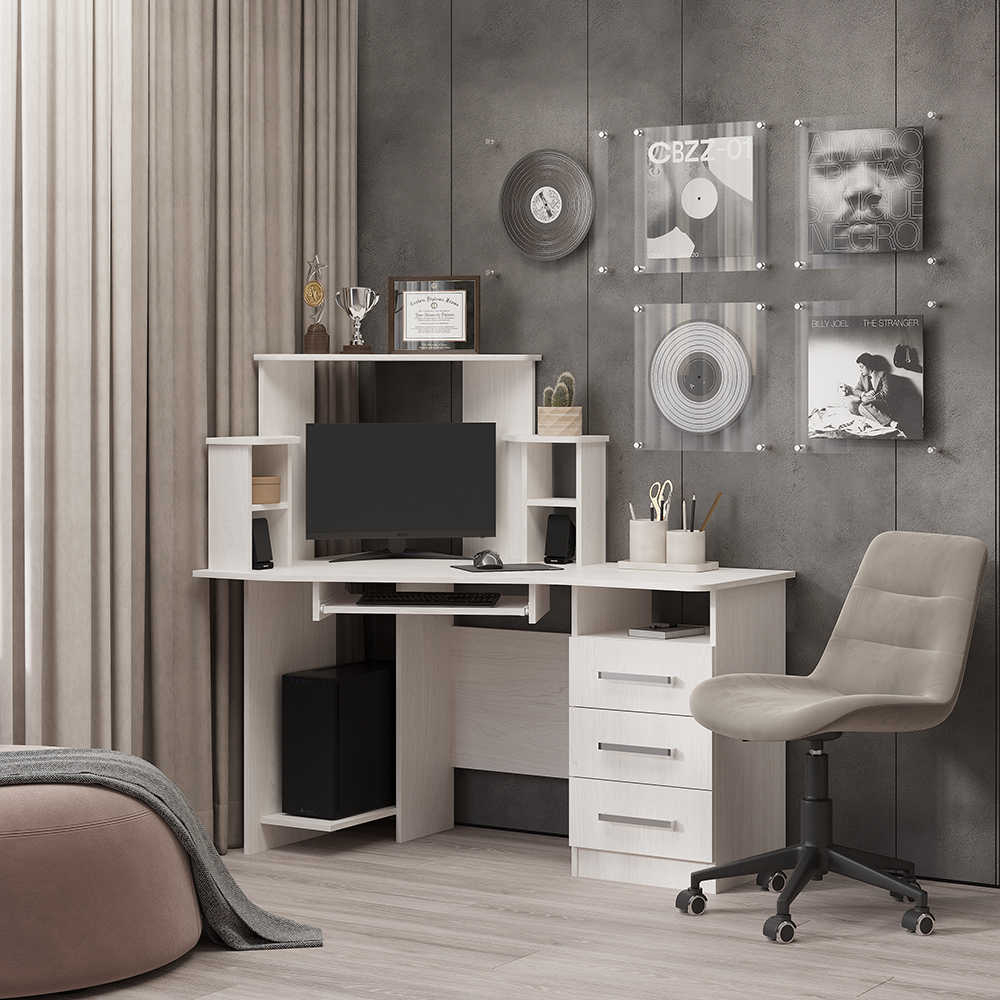 "Каспер" стол компьютерный ясень белый