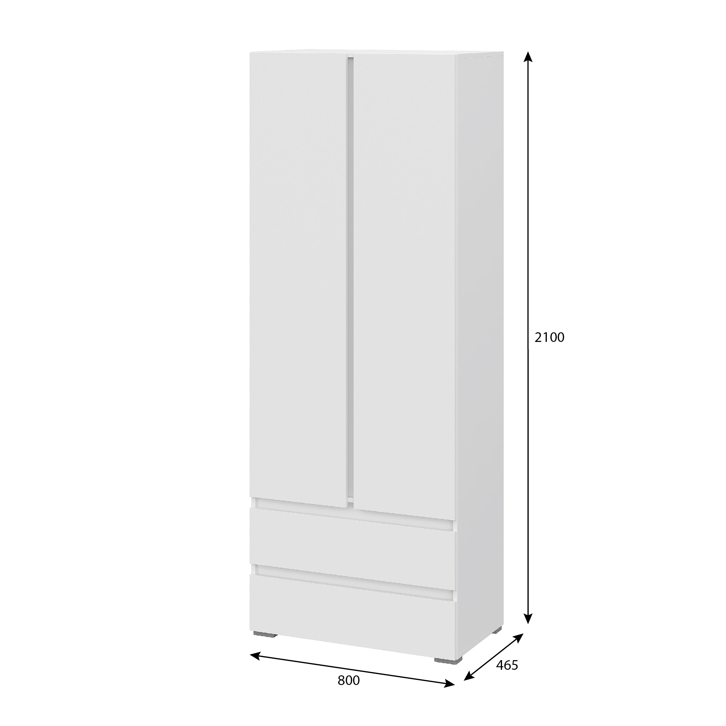 Люмо Шкаф 2-х створчатый ШК 01 800х2100х460, БЕЛ/БЕЛ