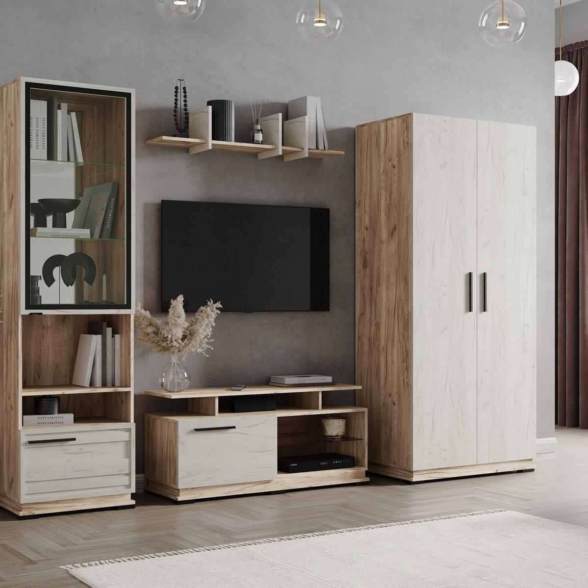 Гостиная Модена шкаф комбинированный МШ-1 Дуб крафт табачный/Дуб крафт белый