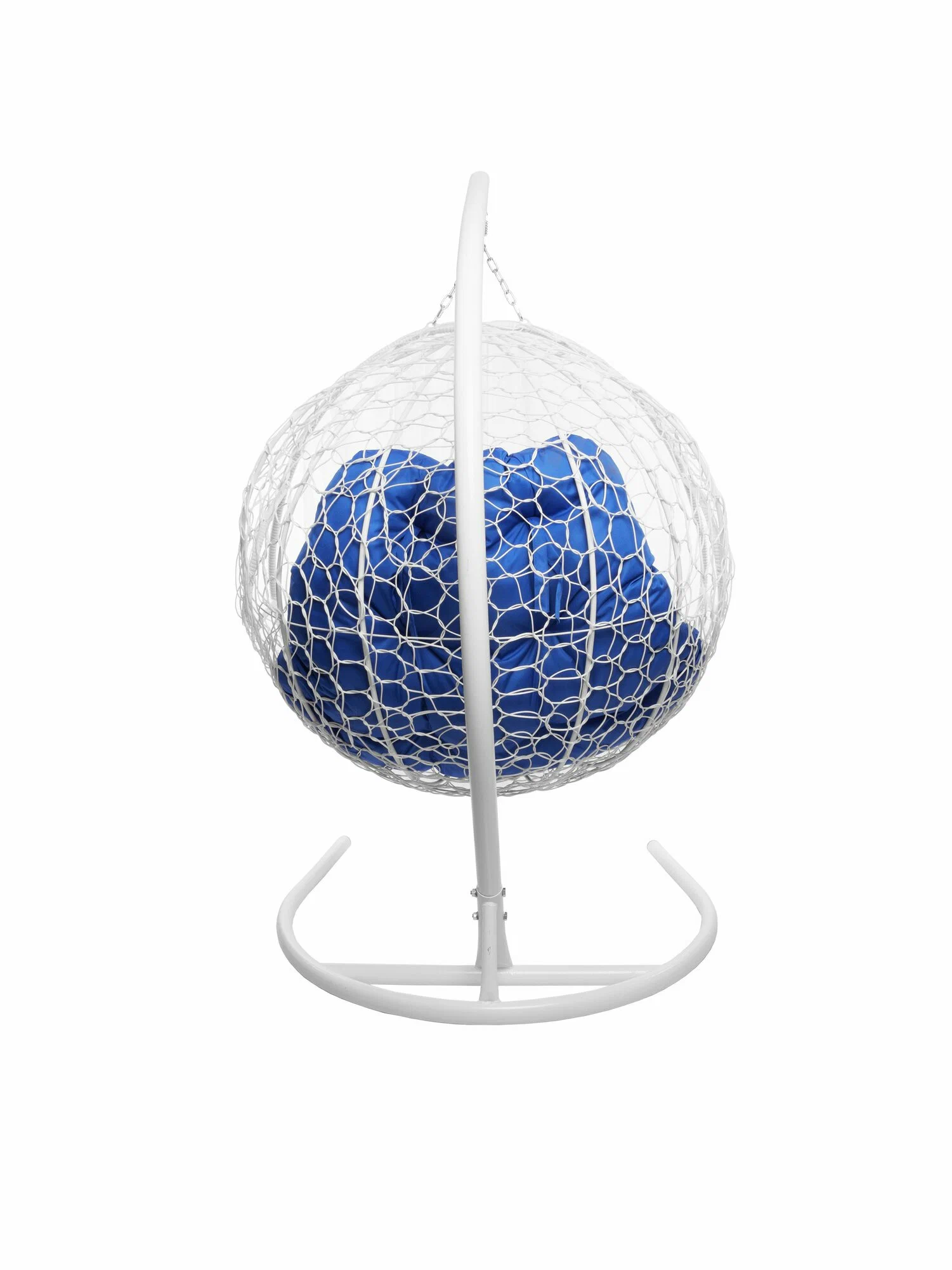 Подвесное кресло ДЛЯ ДВОИХ с ротангом белое, голубая подушка