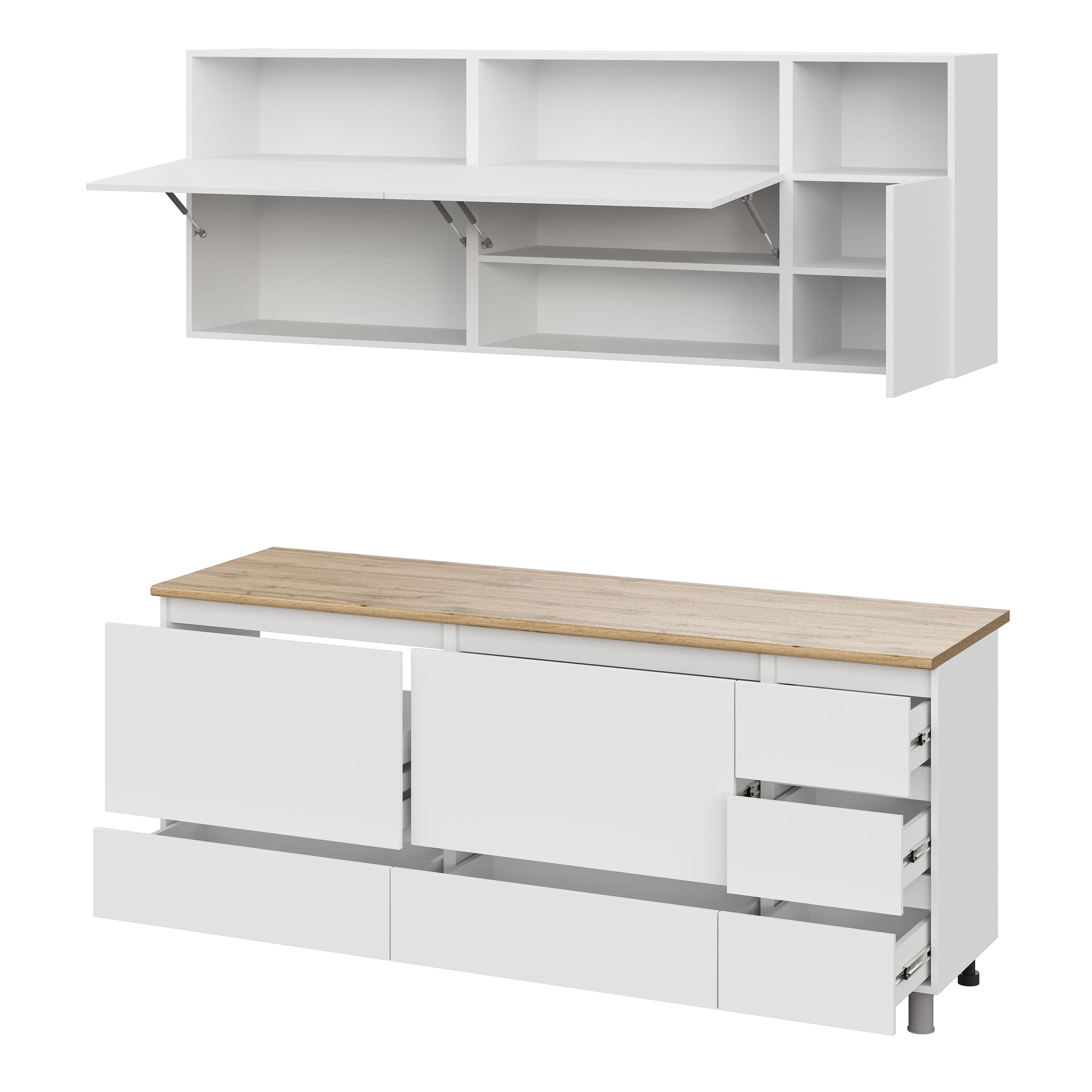 Люмо Кухонный гарнитур со столешницей 2000х2170х600, БЕЛ/БЕЛ