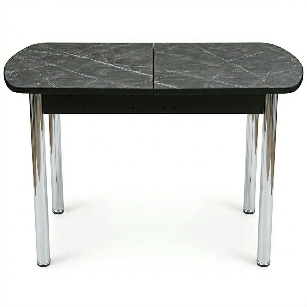 Стол Европейский раздвижной 1200(1500)*800 ноги хром Черное Пл.3102 Черный тунис Висма