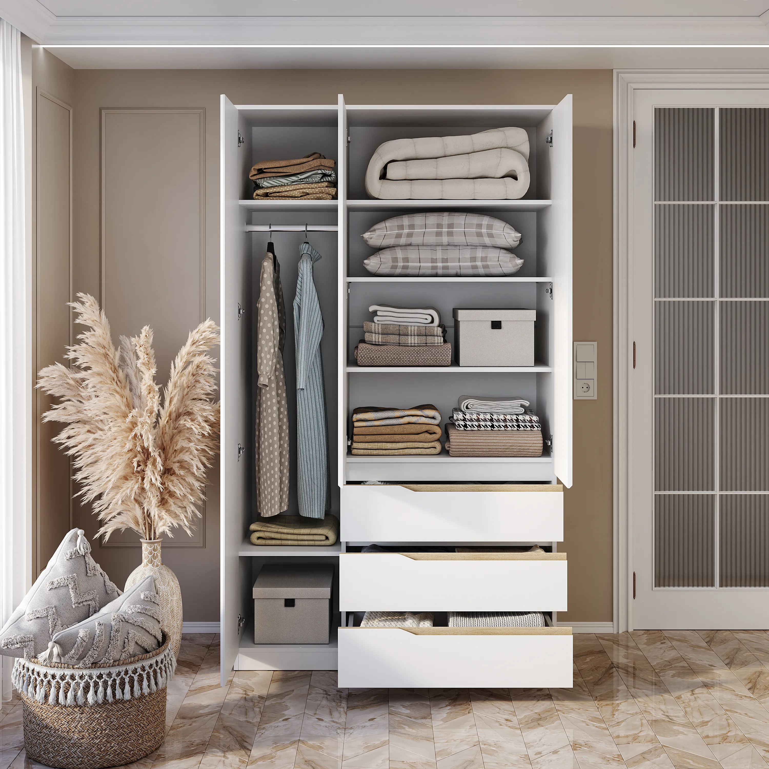 Шкаф 3-х створчатый "Тиана" ШК-07 Белый/Древесный