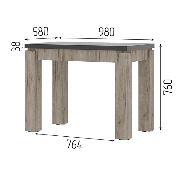 Стол кухонный  ЭДИНБУРГ (0,980х0,580х0,760) столешница ЧЕРНЫЙ/ Корпус ДУБ КРАФТ СЕРЫЙ