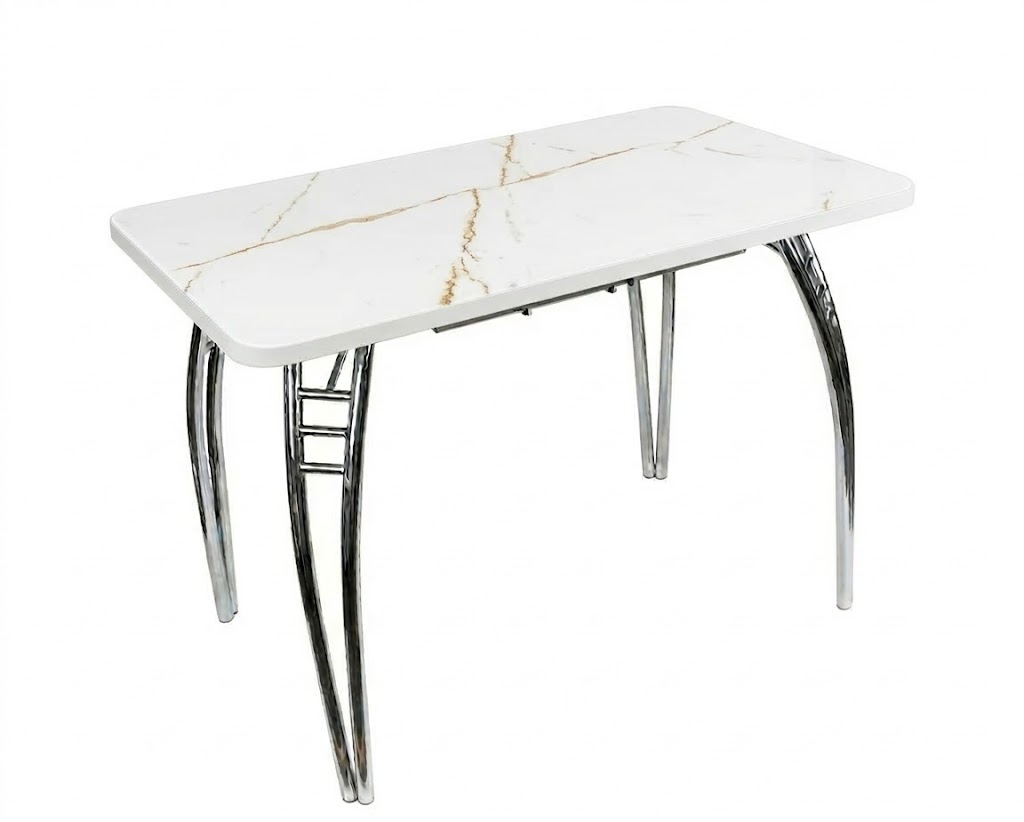 Стол Паук цельносварной раздв. БАБОЧКА 300мм (хром) Пл.Белый Каспий