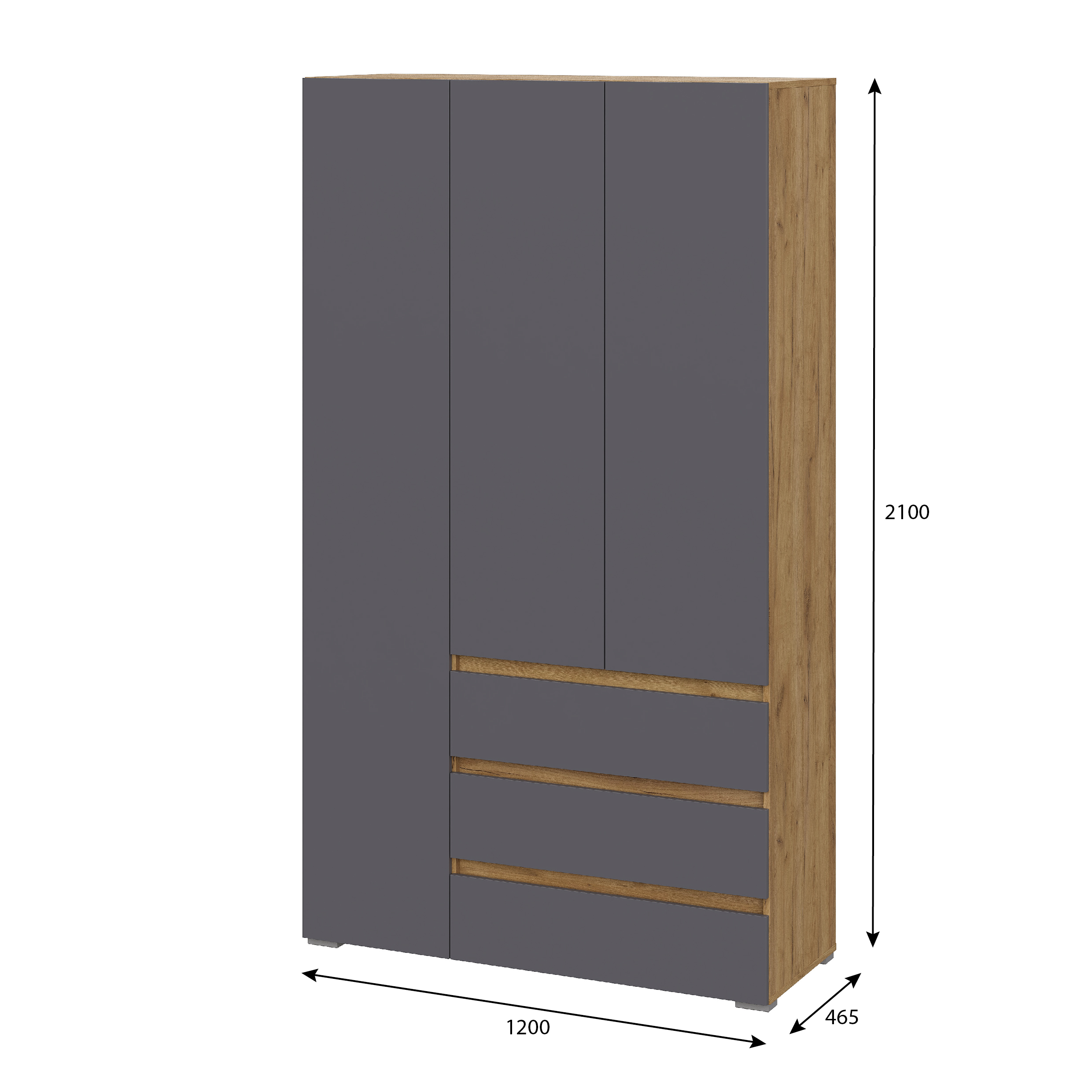 Люмо Шкаф с ящиками 3-х створчатый ШК 06 1200х2100х460 (ДУБ КРАФТ ЗОЛОТО/СЕР)
