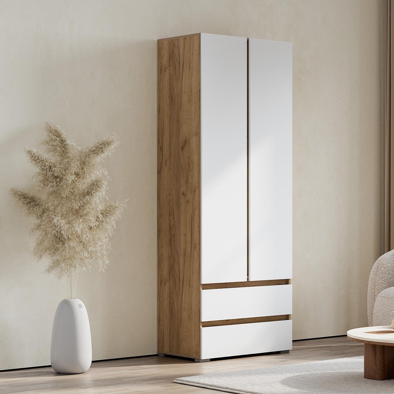 Люмо Шкаф 2-х створчатый ШК 01 800х2100х460 (ДУБ КРАФТ ЗОЛОТО/БЕЛ)