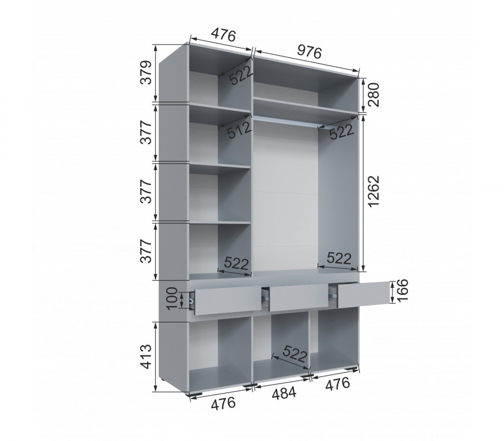 Шкаф Мерида (1,5) камень серый/графит серый