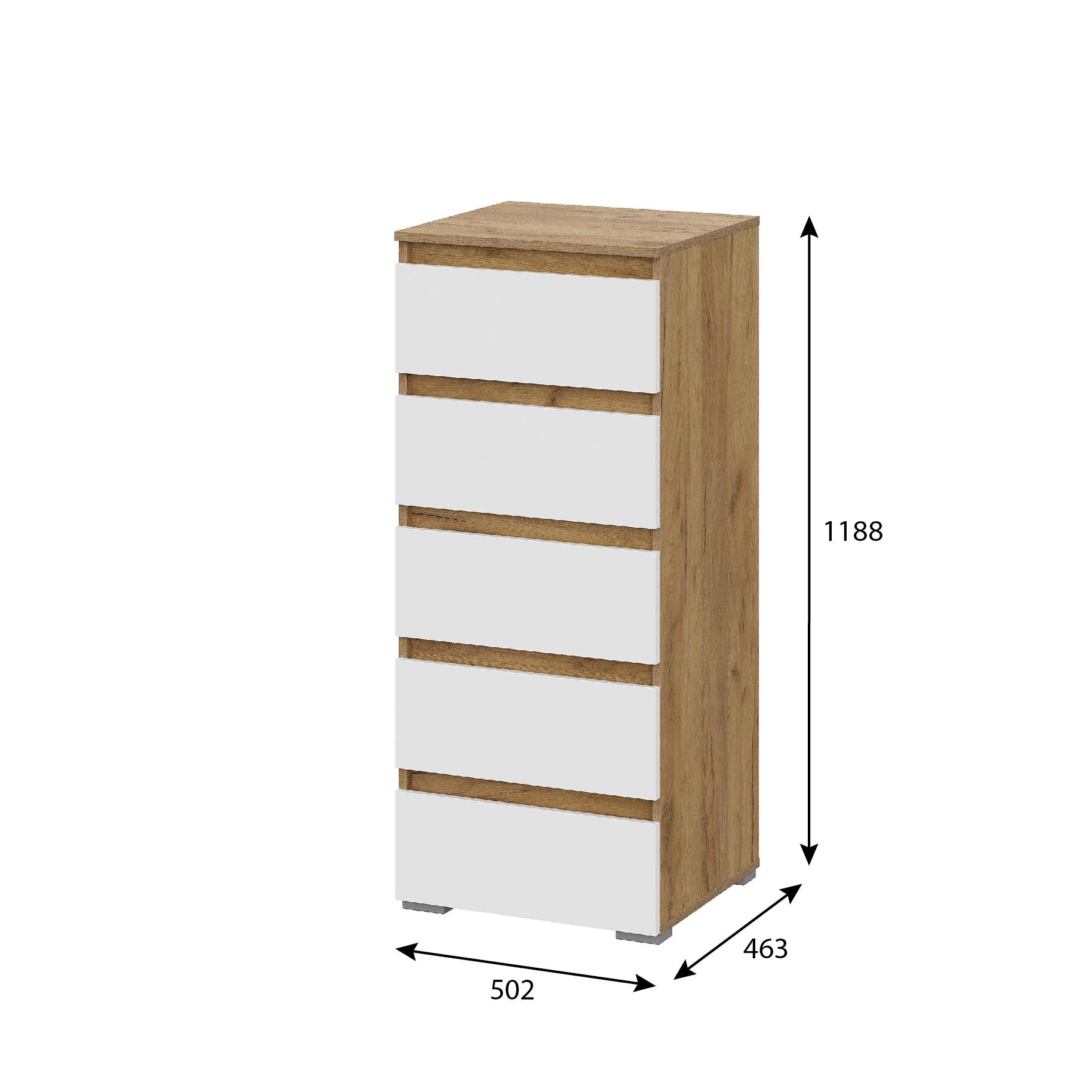 Люмо Комод КМ 03 (5 ящиков) 502х1188х460 (ДУБ КРАФТ ЗОЛОТО/БЕЛ)