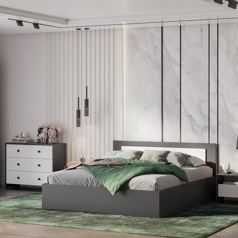 Модульная система "Дольче" Кровать двойная (1,6*2,0) (Графит/Белый)