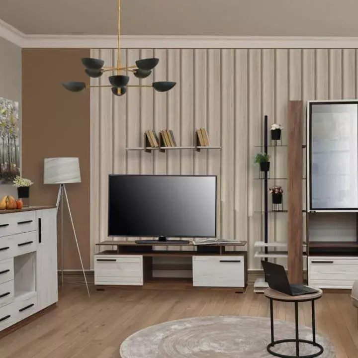 Гостиная Модена навесная полка МН-1 Дуб крафт табачный/Дуб крафт белый