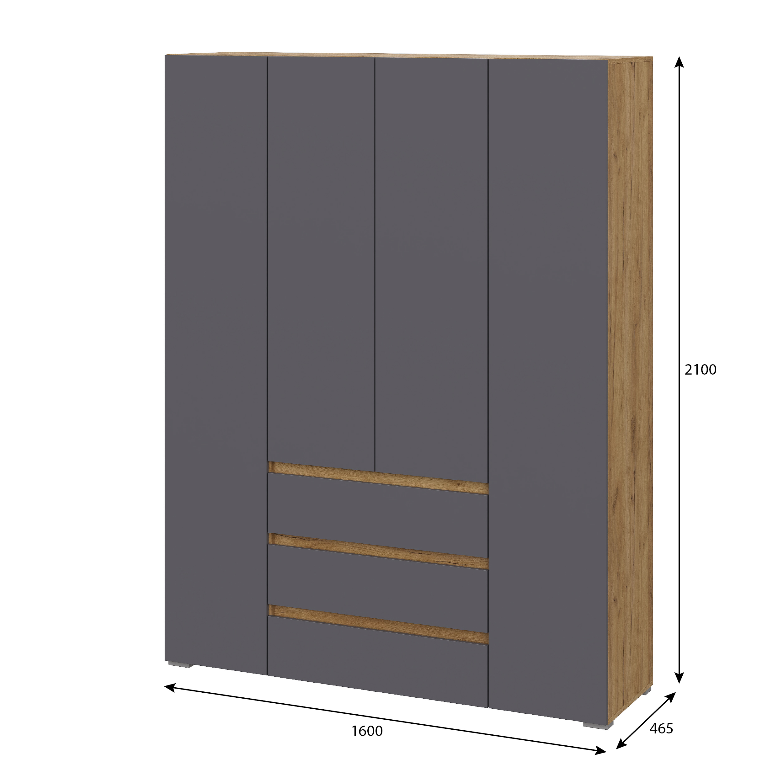 Люмо Шкаф с ящиками 4-х створчатый ШК 05 1600х2100х460 (ДУБ КРАФТ ЗОЛОТО/СЕР)