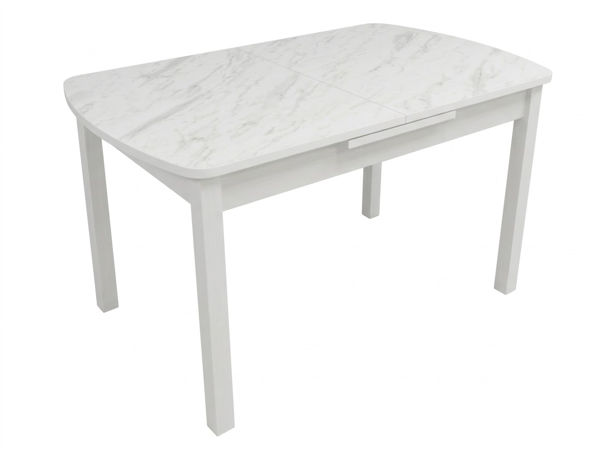 Стол Лидер раздвижной 1200(1500)*800 ноги квадро белые Белое Пл.188 Мрамор кристалла Висма