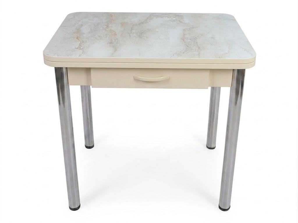 Стол Ломберный с ящ 600*800 (1200) ноги хром Бежевое Пл.3076 марфил