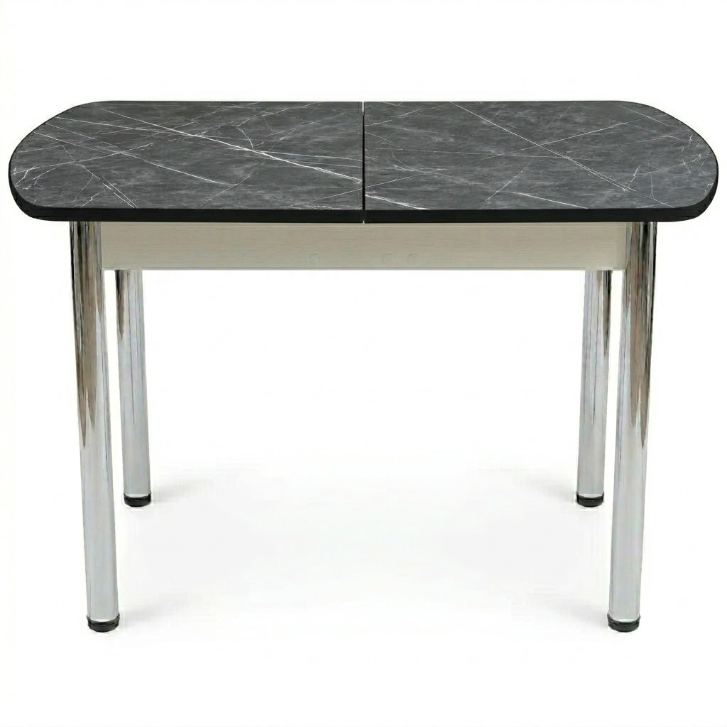 Стол Европейский раздвижной 1200(1500)*800 ноги хром Белое Пл.3102 Черный тунис Висма