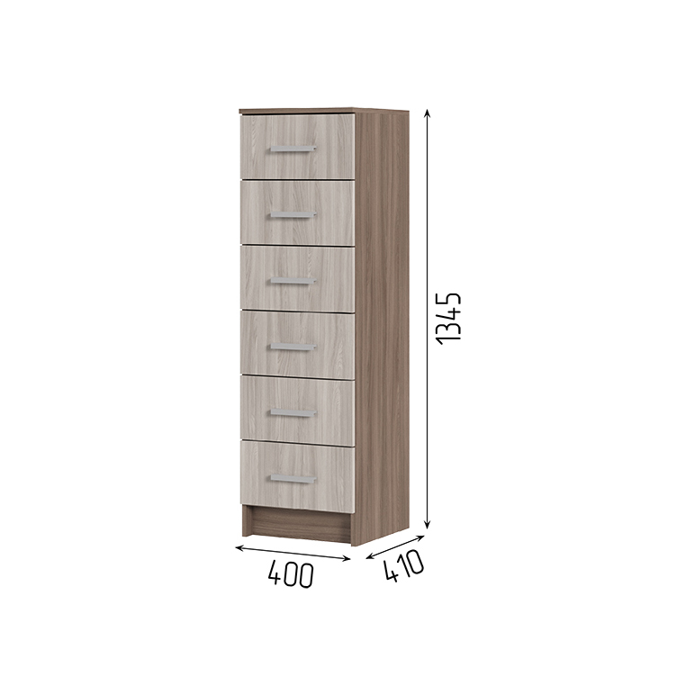 Спальня Комод 6 ящиков ГАРМОНИЯ КМ 602  (0,4х1,34х0,408) фасад ШИМО СВЕТЛ/корпус ШИМО ТЕМН