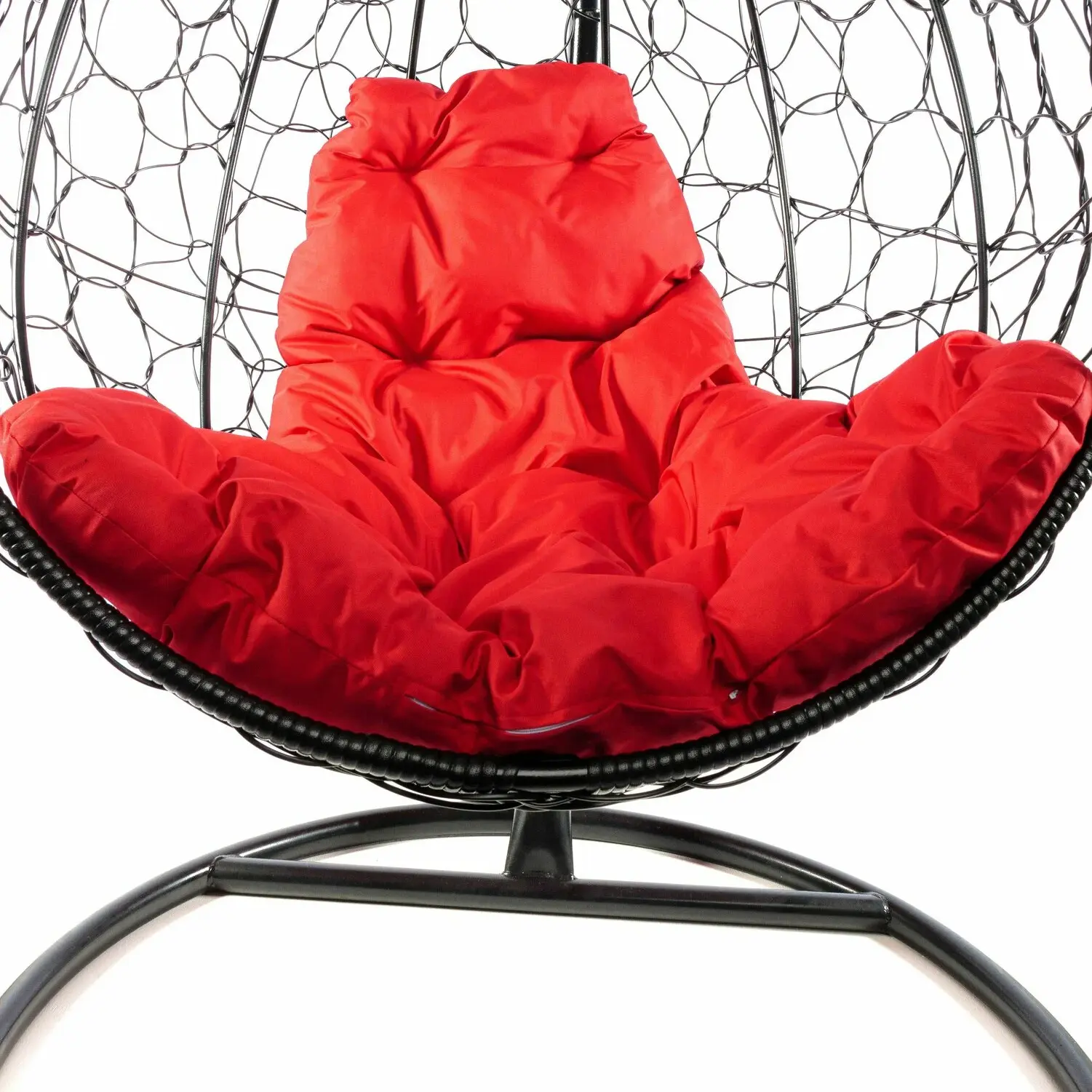 Подвесное кресло КАПЛЯ с ротангом чёрное, красная подушка