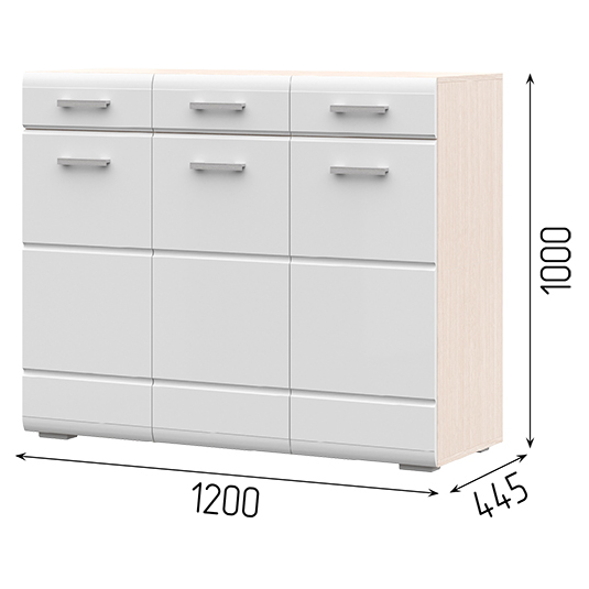 Спальня СИМБА комод 3 ящика (1,2х1,0х0,446) фасад МДФ БЕЛЫЙ ГЛЯНЕЦ/корпус БЕЛФОРТ