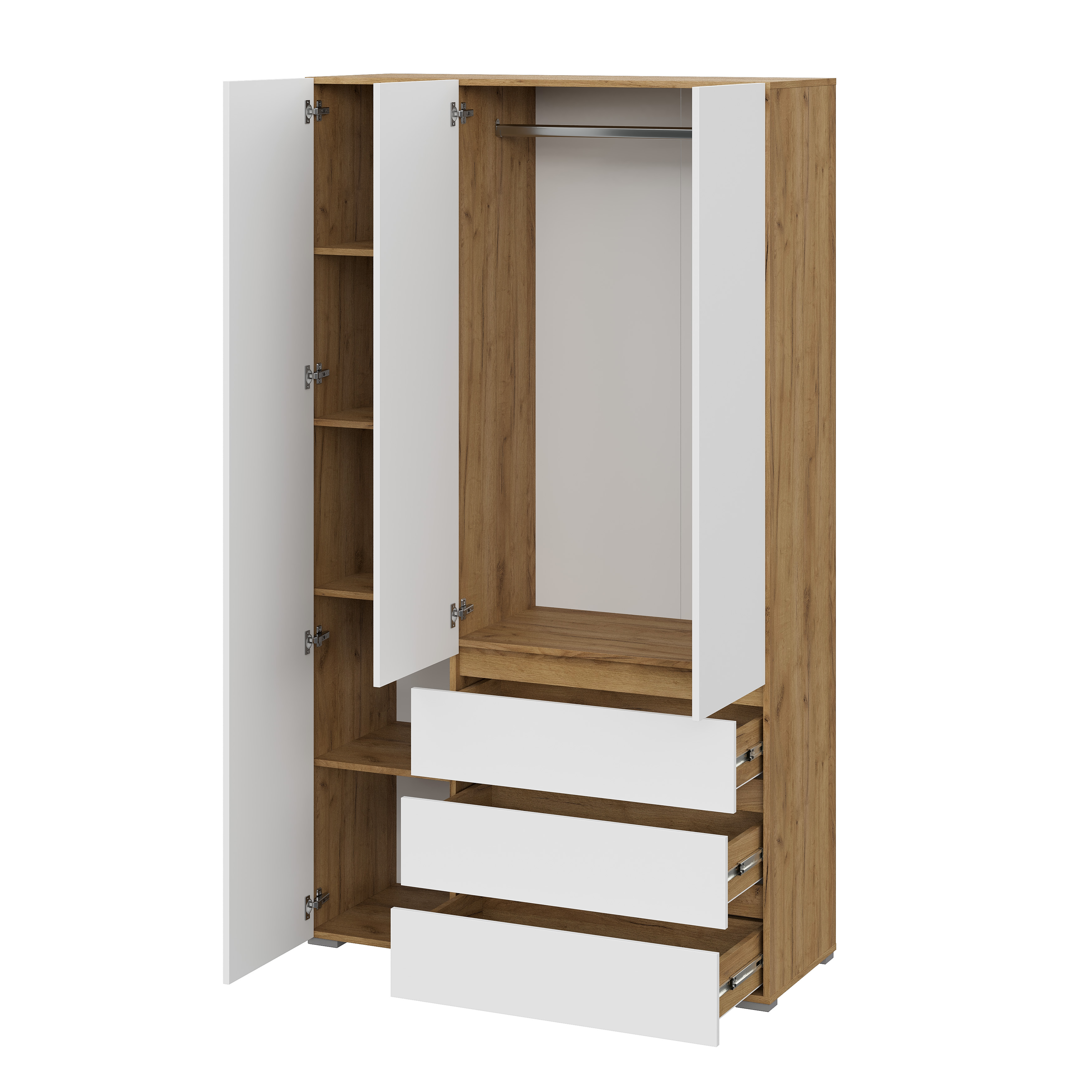 Люмо Шкаф с ящиками 3-х створчатый ШК 06 1200х2100х460 (ДУБ КРАФТ ЗОЛОТО/БЕЛ)