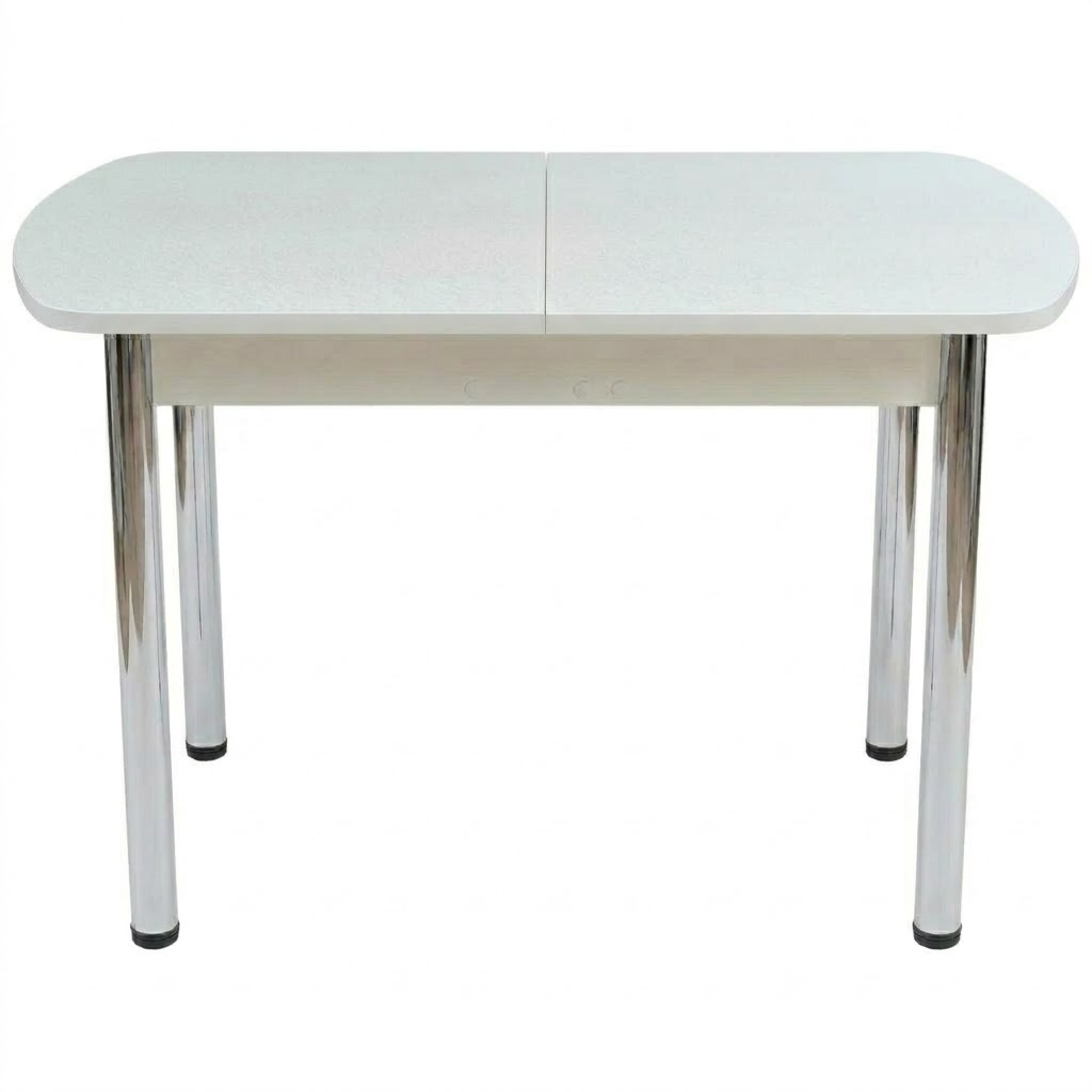 Стол Европейский раздвижной 1200(1500)*800 ноги хром Белое Пл.7055PS Белый иней Висма