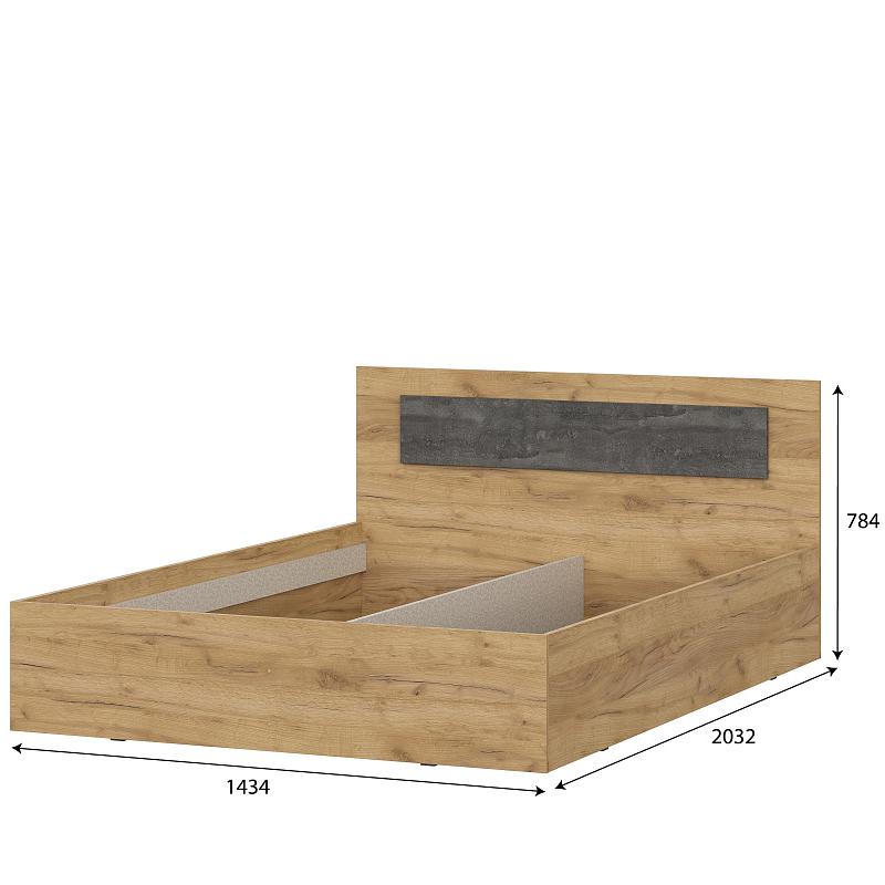 Мебель для спальни "МСП 1" Кровать двойная универсальная 1,4*2,0 Дуб Золотой / Камень Тёмный NN