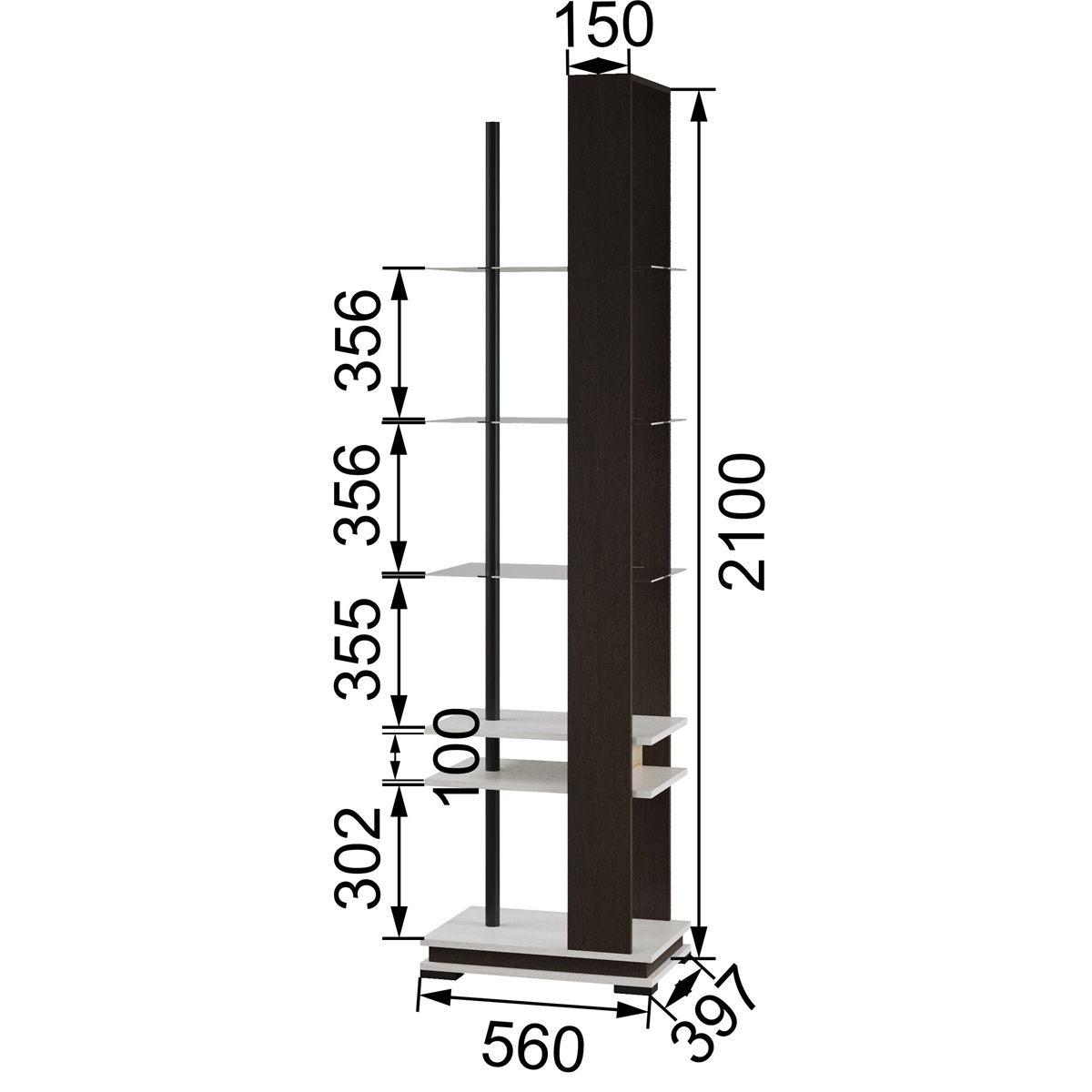 Гостиная Модена стеллаж МС-1 Дуб крафт табачный/Дуб крафт белый
