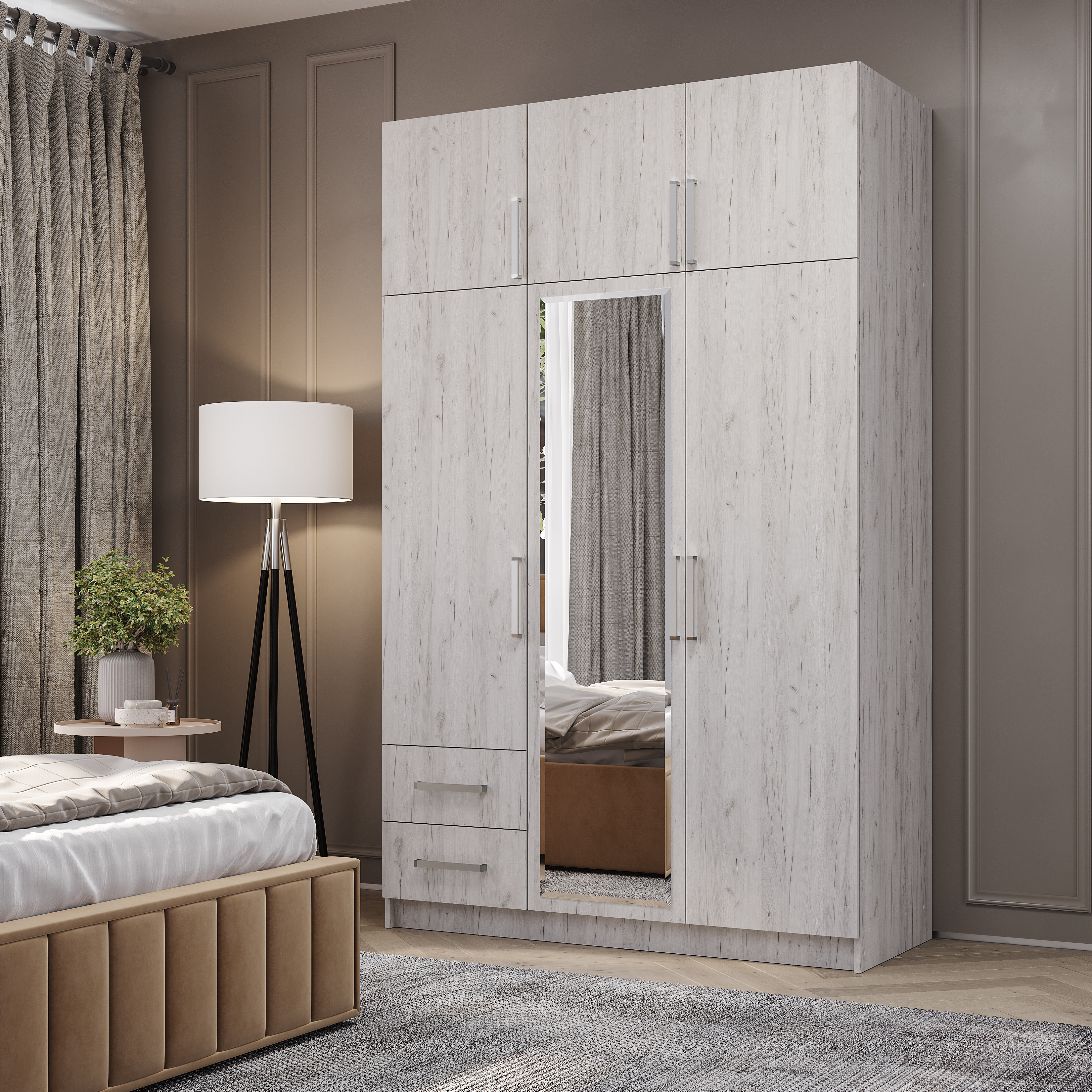 Шкаф 3-х створчатый с ящиками Дуб крафт белый