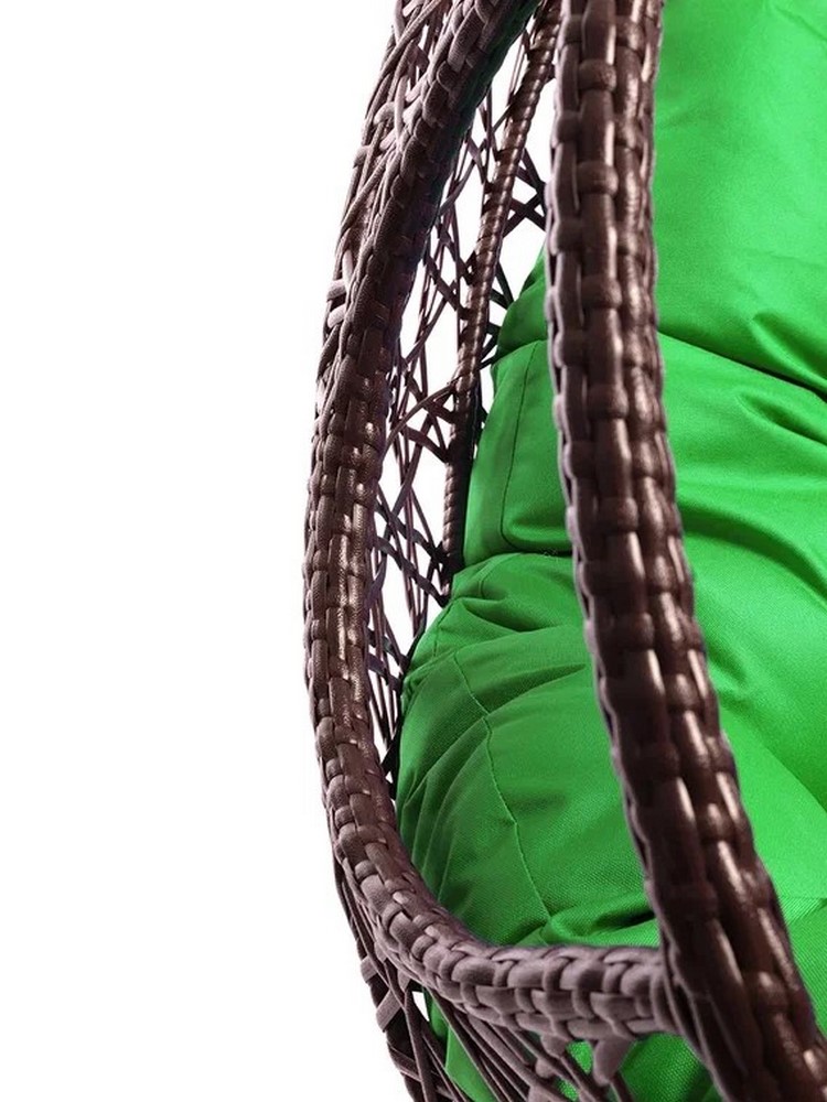 Подвесное кресло ДЛЯ ДВОИХ с ротангом коричневое, зелёная подушка