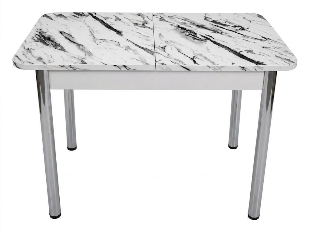 Стол Прямоугольный раздвижной 1100(1400)*700 ноги хром Белое Пл.188 мрамор крестола Висма