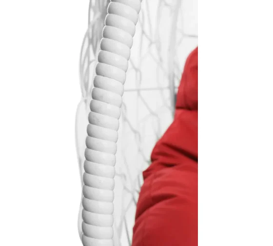 Подвесное кресло ДЛЯ ДВОИХ с ротангом белое, красная подушка