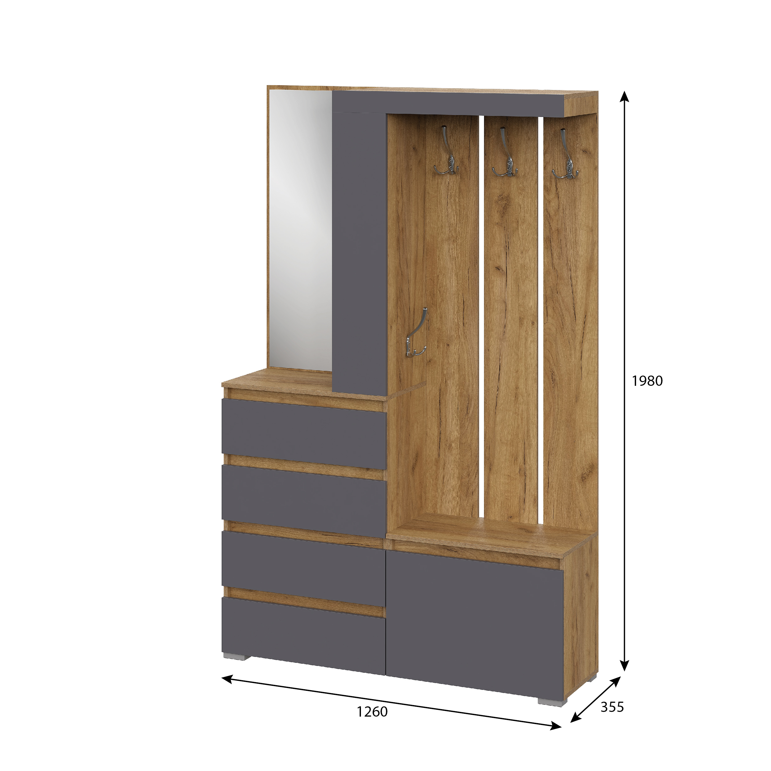 Люмо Прихожая 1260х1980х353 (ДУБ КРАФТ ЗОЛОТО/СЕР)