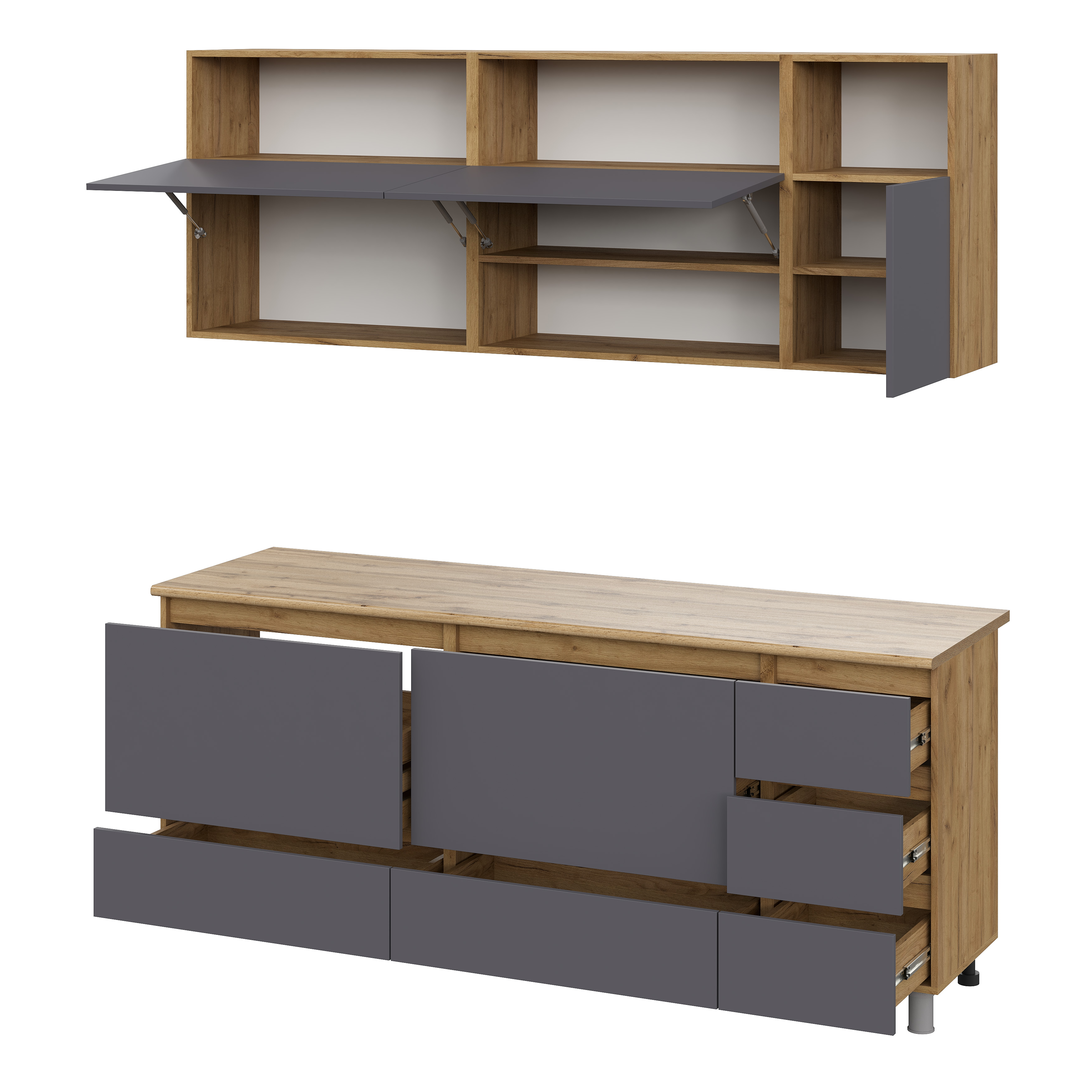 Люмо Кухонный гарнитур со столешницей 2000х2170х600, ДУБ КРАФТ ЗОЛОТО/СЕР