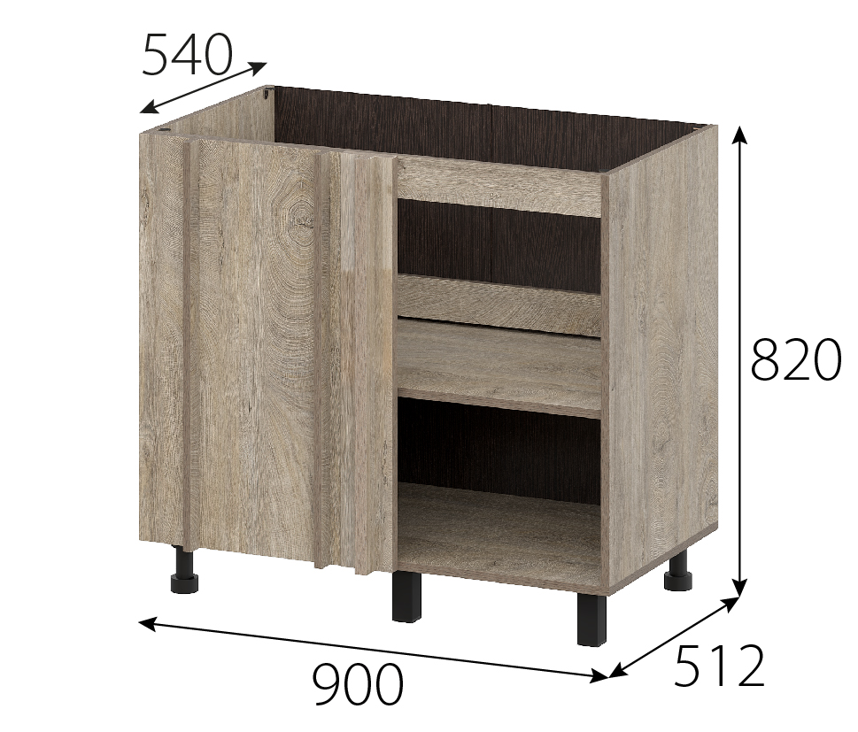 Кухонный гарнитур "Этна" Стол под мойку угловой 1000 (10ус1) Дуб Эндгрейн