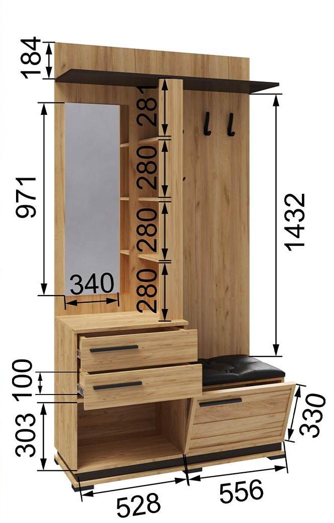 Прихожая Модена центральная секция МЦС-30 дуб крафт табачный/дуб крафт белый