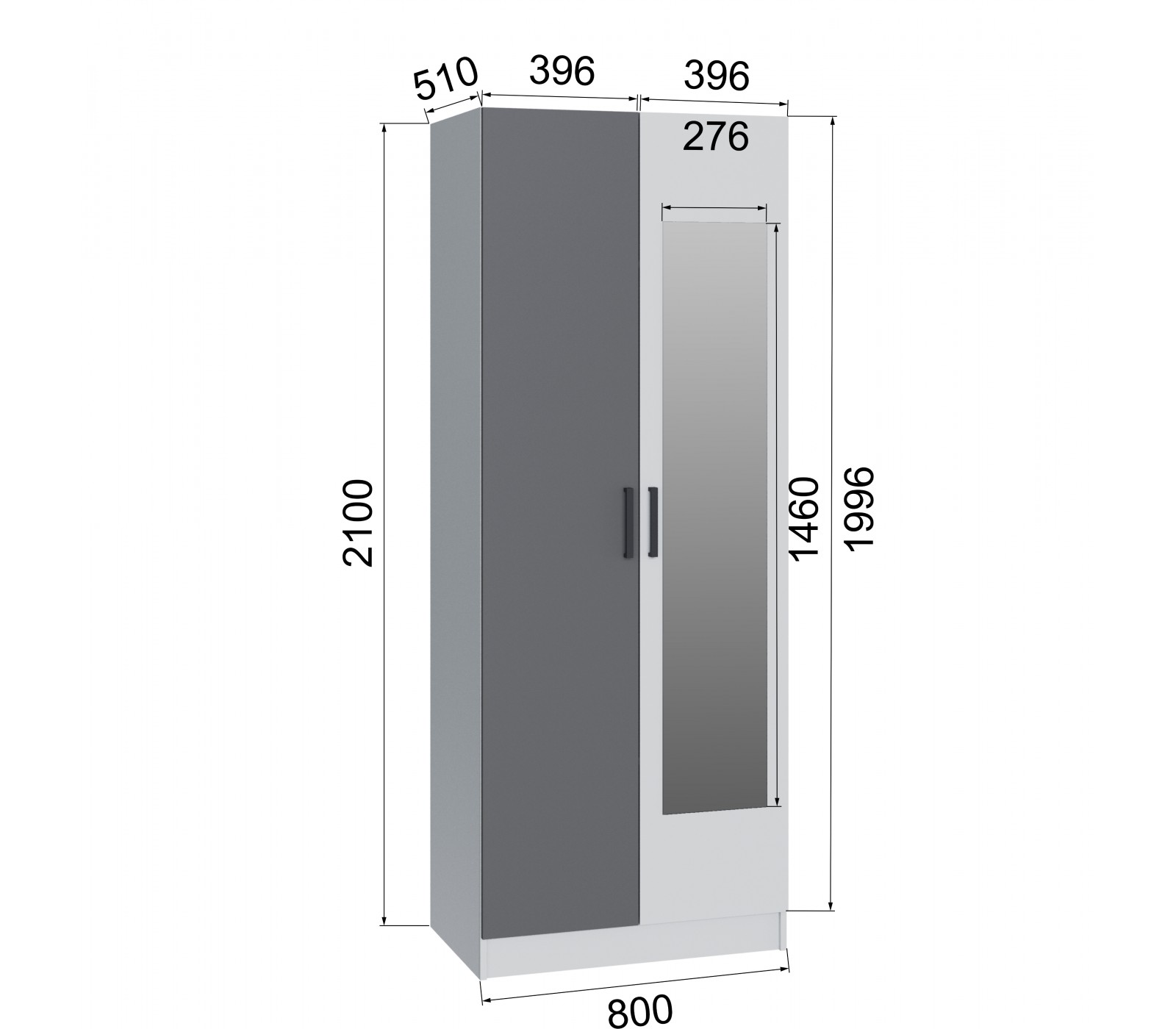 Шкаф комбинированный Ларс (0,8) с зеркалом камень серый/графит серый