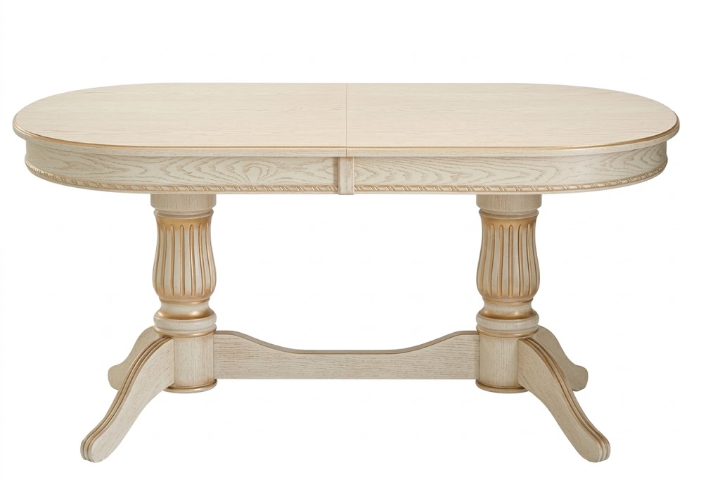 Стол Чарли раздвижной массив бука 160 (200/240)*100 Слоновая кость+патина золото