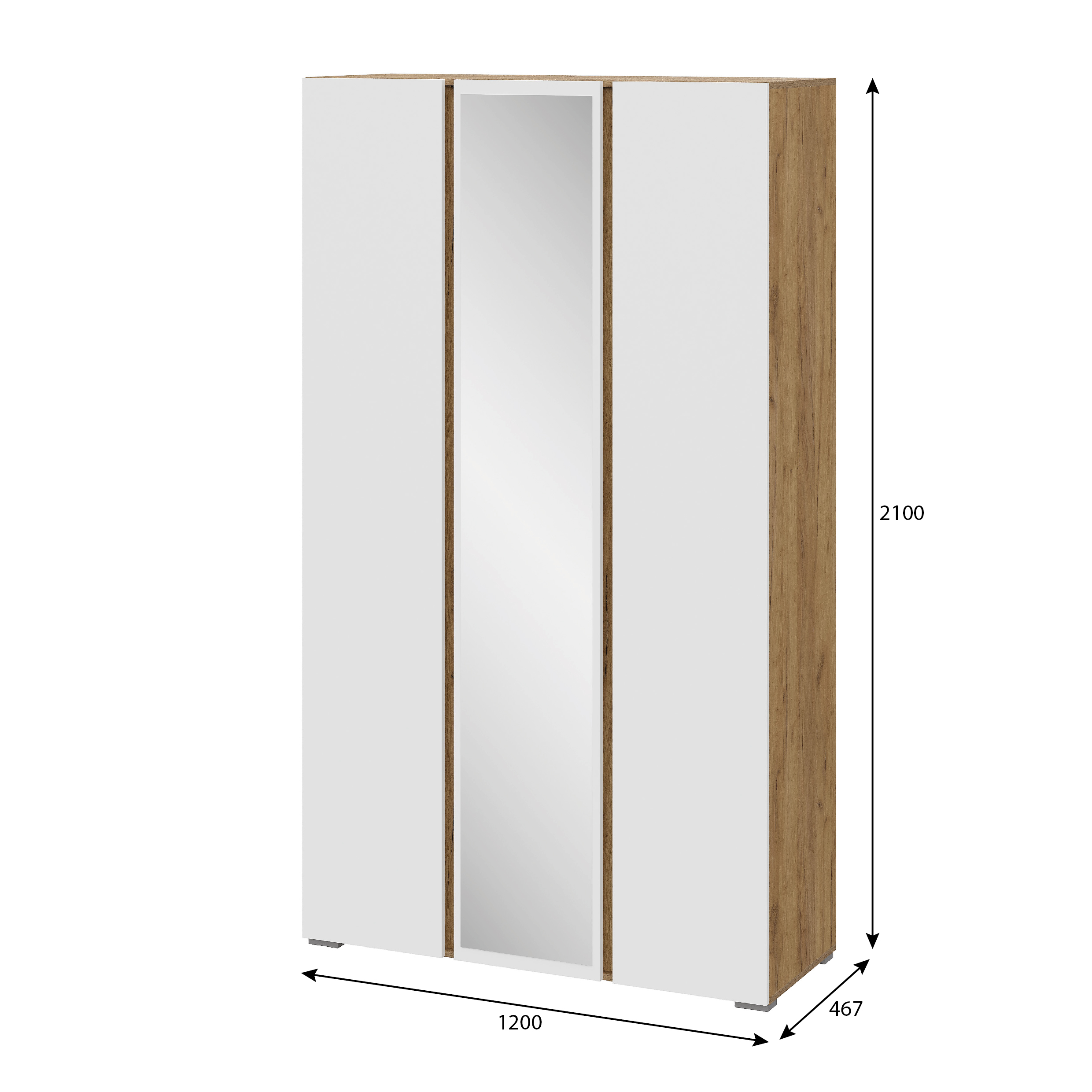 Люмо Шкаф с зеркалом ШК 02 1200х2100х460 (ДУБ КРАФТ ЗОЛОТО/БЕЛ)