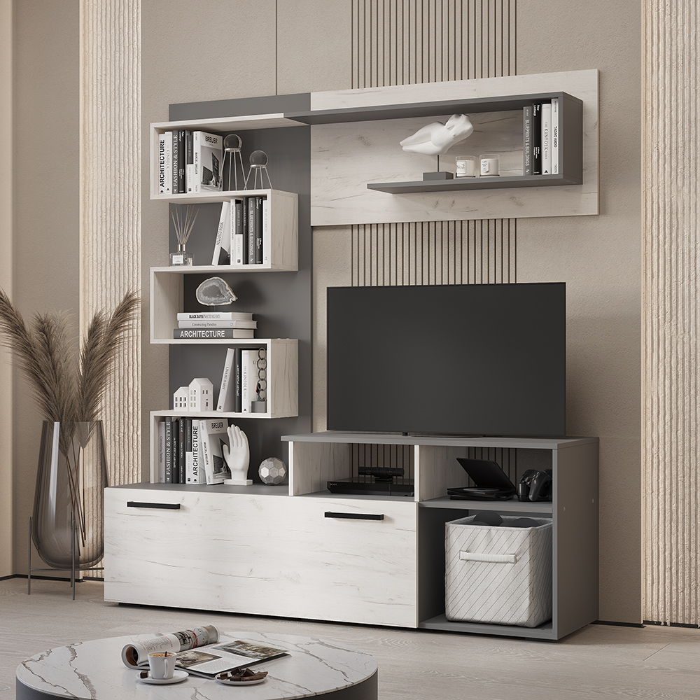 Гостиная "Евро" Графит/Дуб крафт белый