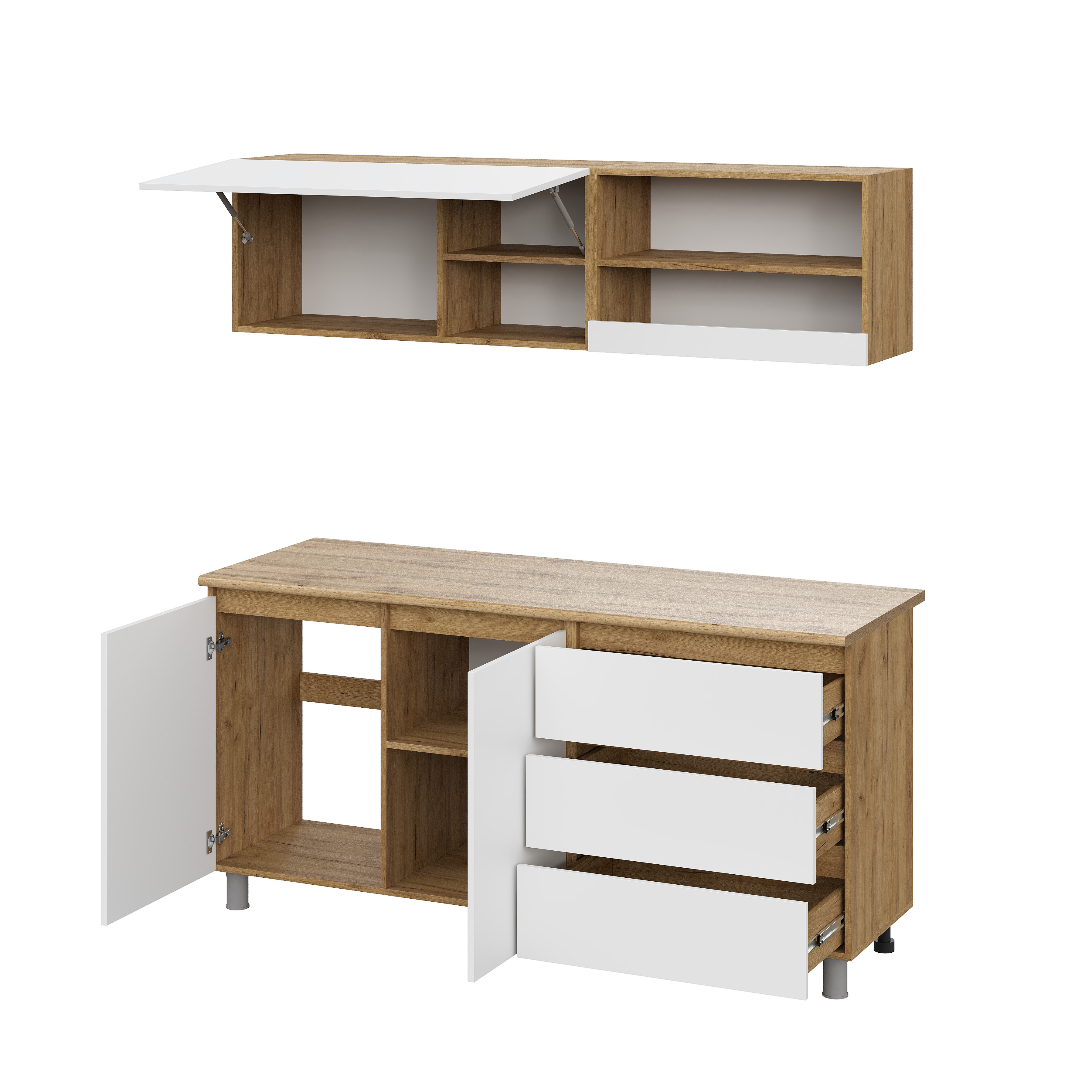 Люмо Кухонный гарнитур со столешницей 1700х1900х600, ДУБ КРАФТ ЗОЛОТО/БЕЛ