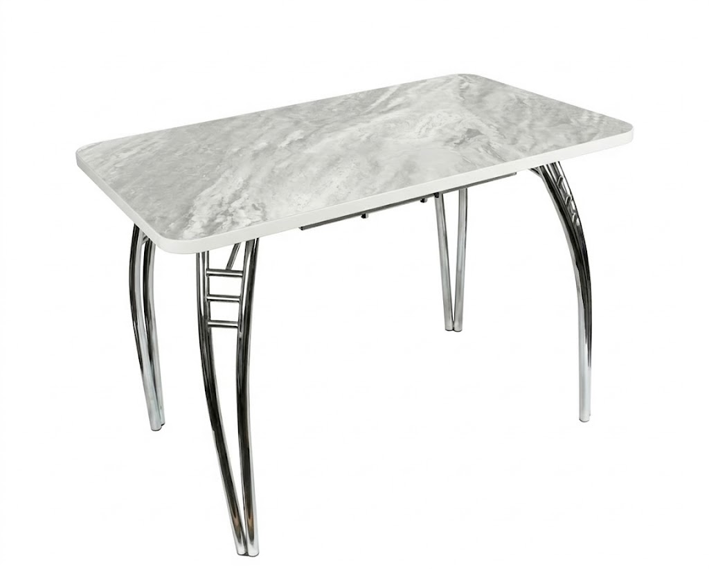 Стол Паук цельносварной раздв. БАБОЧКА 300мм (хром) кромка Белая/Пл.Лавант