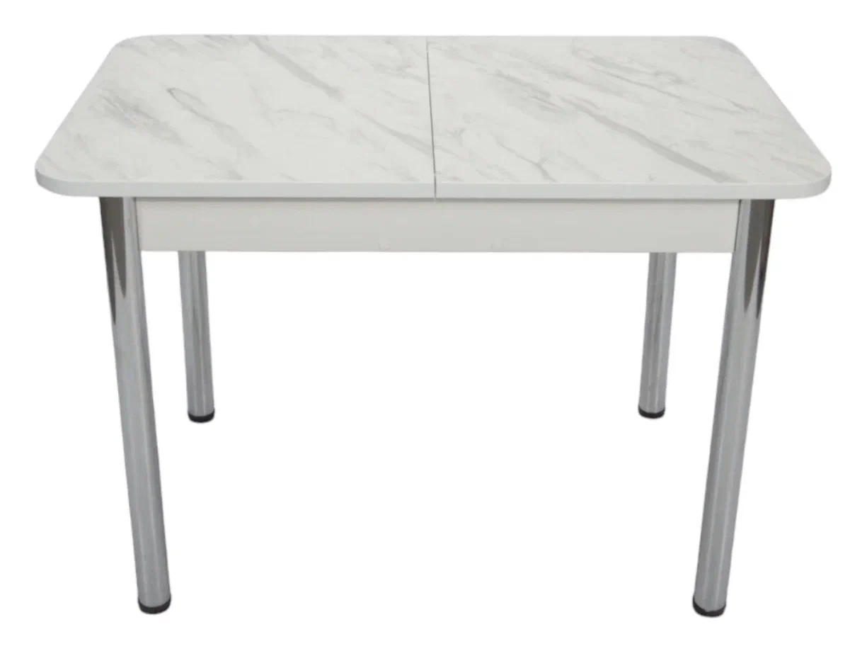 Стол Прямоугольный раздвижной 1100(1400)*700 ноги хром Белое Пл.4131PS Белый мрамор Висма