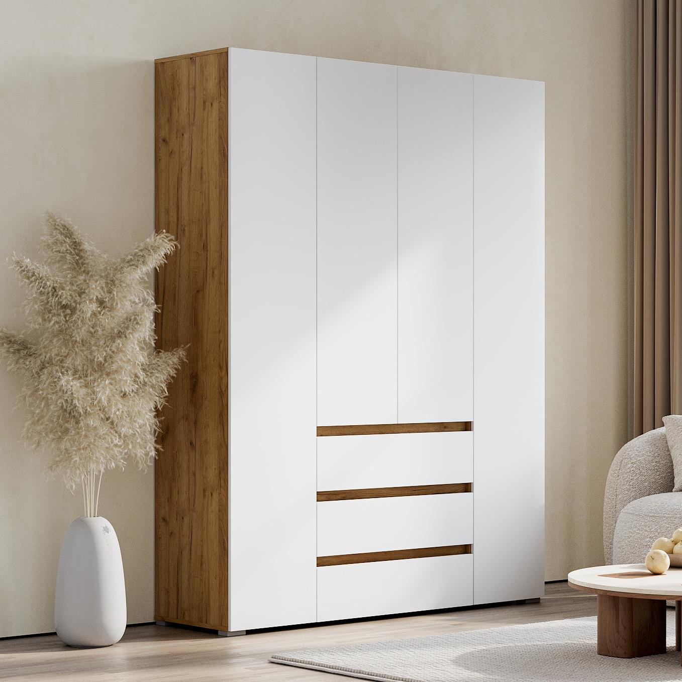 Люмо Шкаф с ящиками 4-х створчатый ШК 05 1600х2100х460 (ДУБ КРАФТ ЗОЛОТО/БЕЛ)