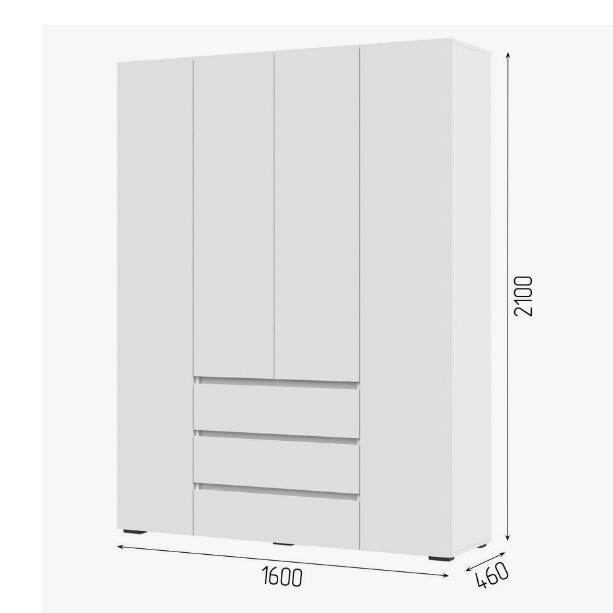 ХЕЛЕН ШК 05 Шкаф четырехстворчатый с ящиками (1600х2080х460) Фасад БЕЛЫЙ/Корпус БЕЛЫЙ