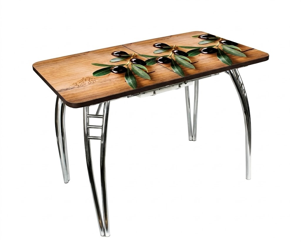 Стол Паук цельносварной раздв. БАБОЧКА 300мм (хром) кромка венге/Ф-ть 013 (Олива)